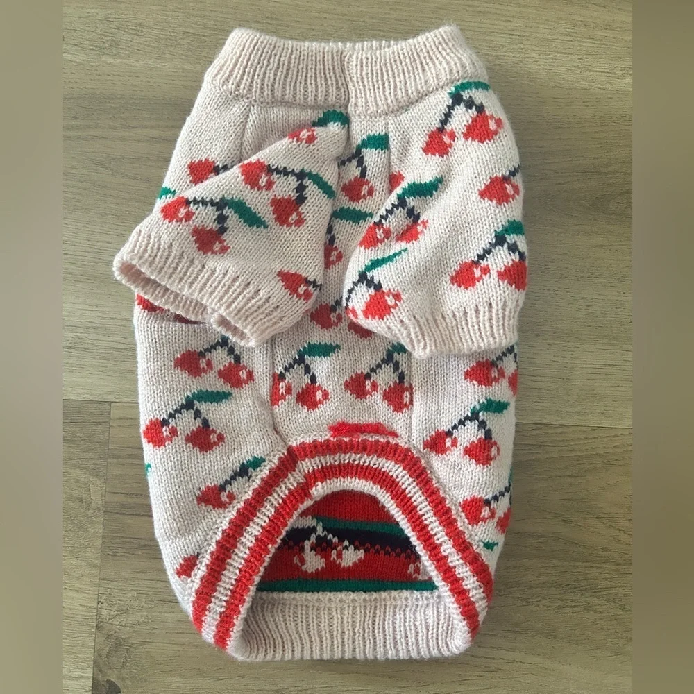 Cherry Print Knit Dog Sweater, Size: Medium- NWOT